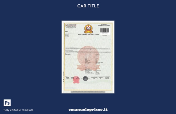 modello di certificato di immatricolazione del veicolo dello Zambia in stile ver